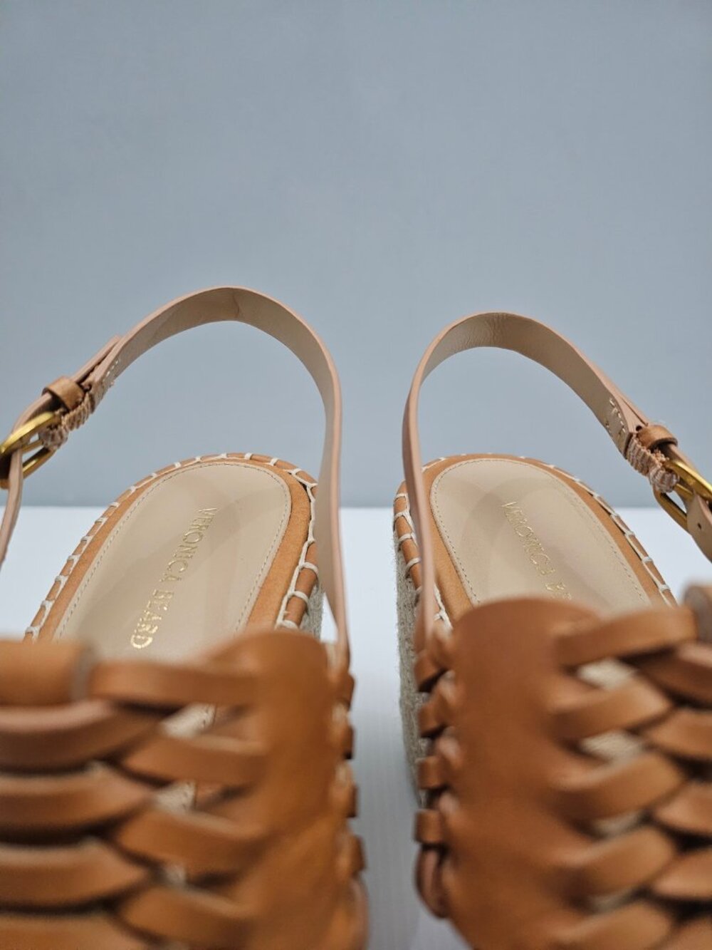 Veronica Beard Riya Wedge Espadrille Sandal Womens 10 Tan Leather Platform NEW - Picture 7 of 15